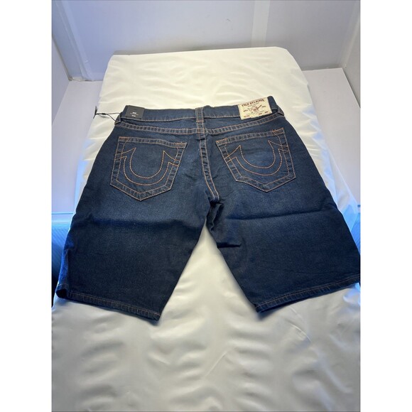 True Religion Ricky T Straight Relaxed Shorts Denim Dk Wash SZ 32 Waist New - Picture 7 of 9